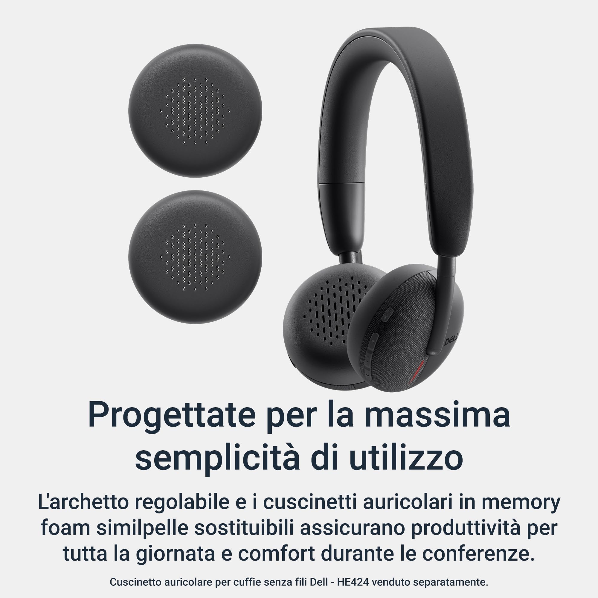 Dell WL3024 Cuffie Senza Fili – Microfono con Cancellazione Rumore AI, Audio Stereo, Connettività Multi-Link, Certificazioni Microsoft Teams e Zoom, 41 Ore di Autonomia