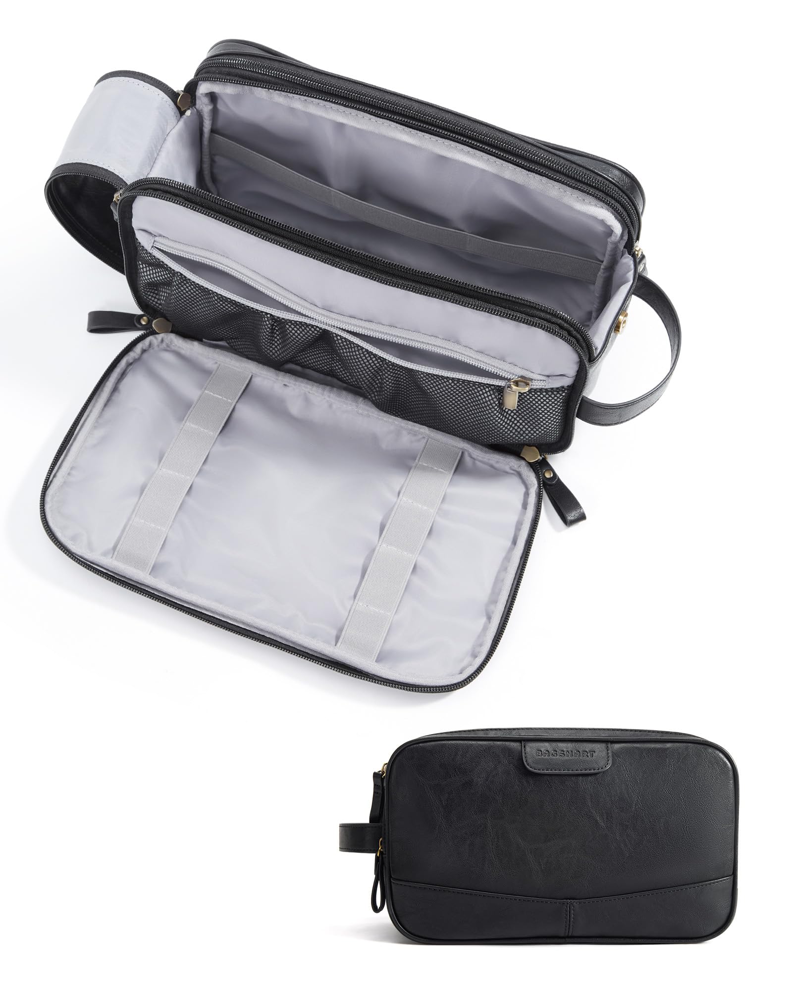 BAGSMART Kulturtasche für Herren, Reise Kulturbeutel Kosmetiktasche mit Doppelter Reißverschlussöffnung, Großer Stauraum