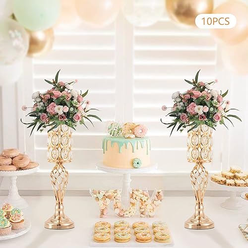 Miniatura 2 de 10 jarrones de flores de boda centros de mesa dorados de 197 pulgadas soporte alto de flores de metal para carretera mesa versátil decorativa para