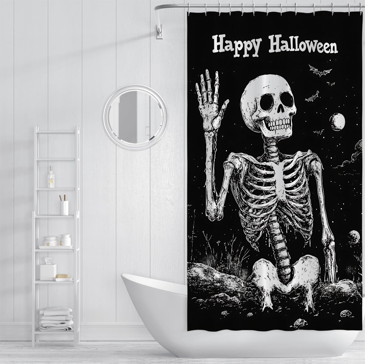 Zestaw zasłon prysznicowych z haczykiem i kołkami prysznicowymi z Halloween 180 x 200 cm