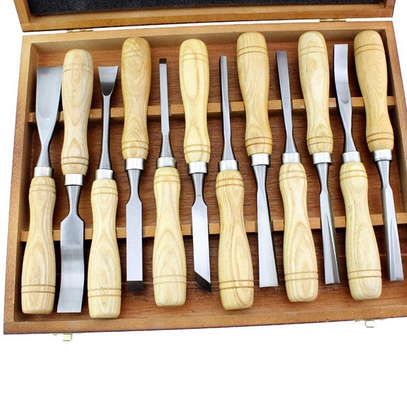 Outil De Sculpture Sur Bois, Jeu De Ciseaux À Bois 12 PCS Couteau À Découper Outil De Sculpture Sur Bois Avec Manche En Bois Et Boite En Bois, Pour Débutants, Graveurs Et Artistes