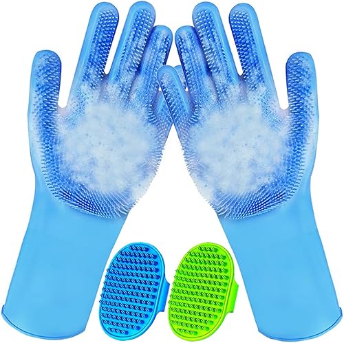 Metopets Guantes de lavado para mascotas, champú de baño de silicona suave para perros, cepillo de ducha, guantes de aseo impermeables, masajes y