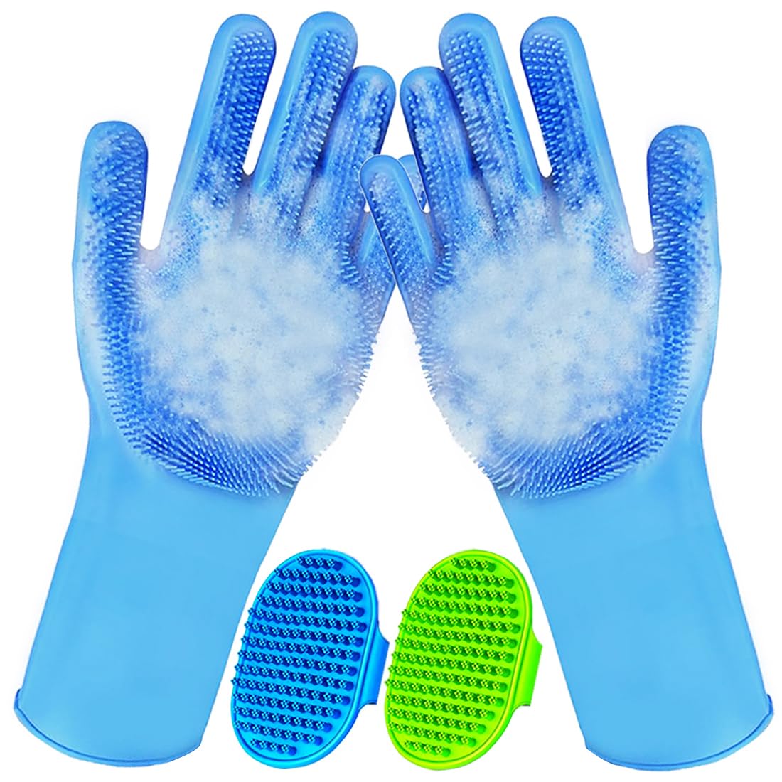 4PCS Pet Grooming & Bath Supplies for Dogs and Cats, Dog Washing Glove & Dog Bath Brush, Adjustable Handle Dog Shampoo Brush for Short & Long Hair, Dog Scrubber for Bath, Shower & Massage