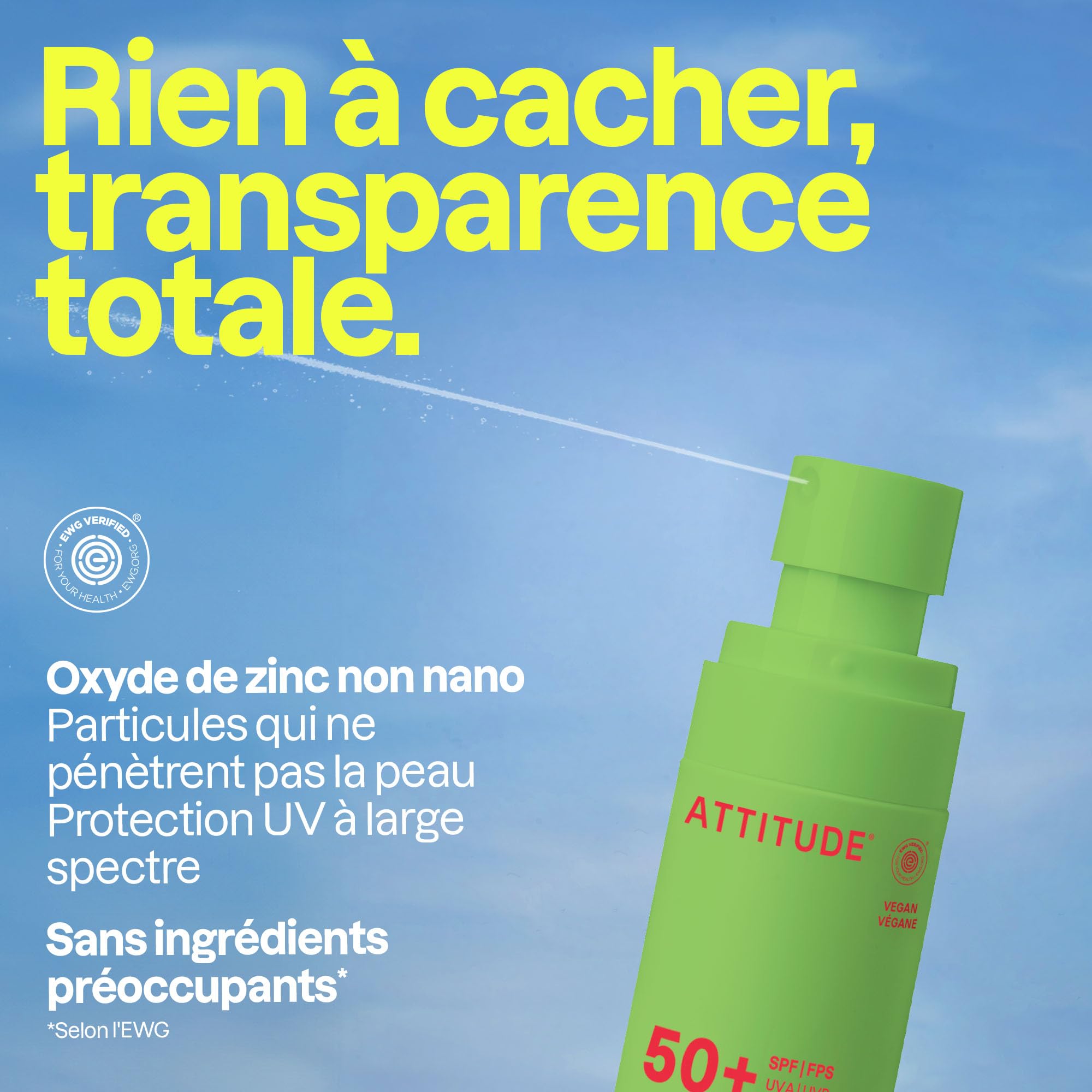 ATTITUDE Crème Solaire Ultra-Légère pour Enfants SPF 50, Large Spectre à l’Oxyde de Zinc, Vérifié EWG, Non Nano, Résistant à l’Eau, Visage et Corps, Végan, Parfum Coco & Pastèque, 80 g