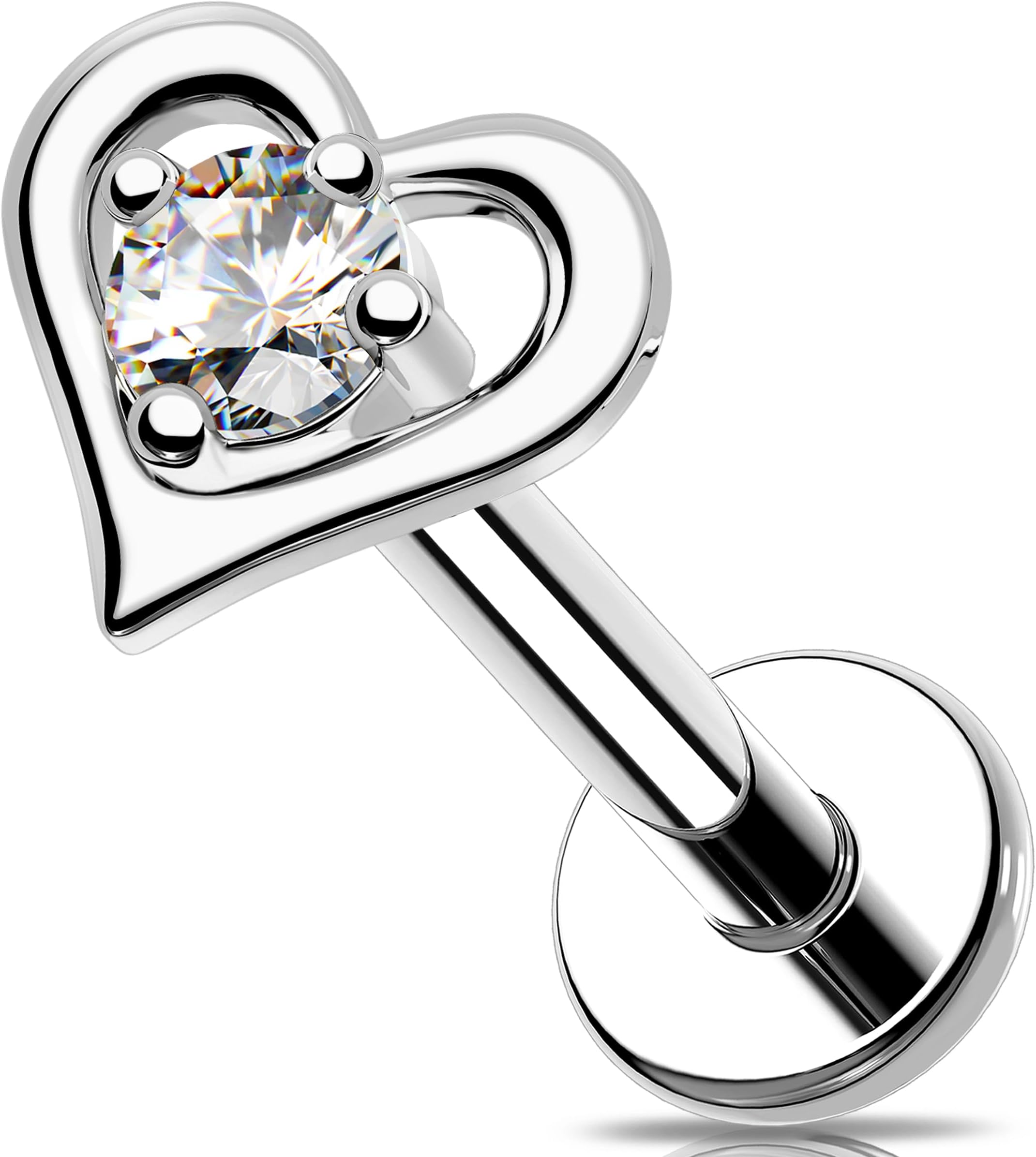 CZ Flat Back Earring Stainless Steel Helix Earring Internally Threaded Lip Stud CZLabret Earring Cartilage Piercing Jewellery