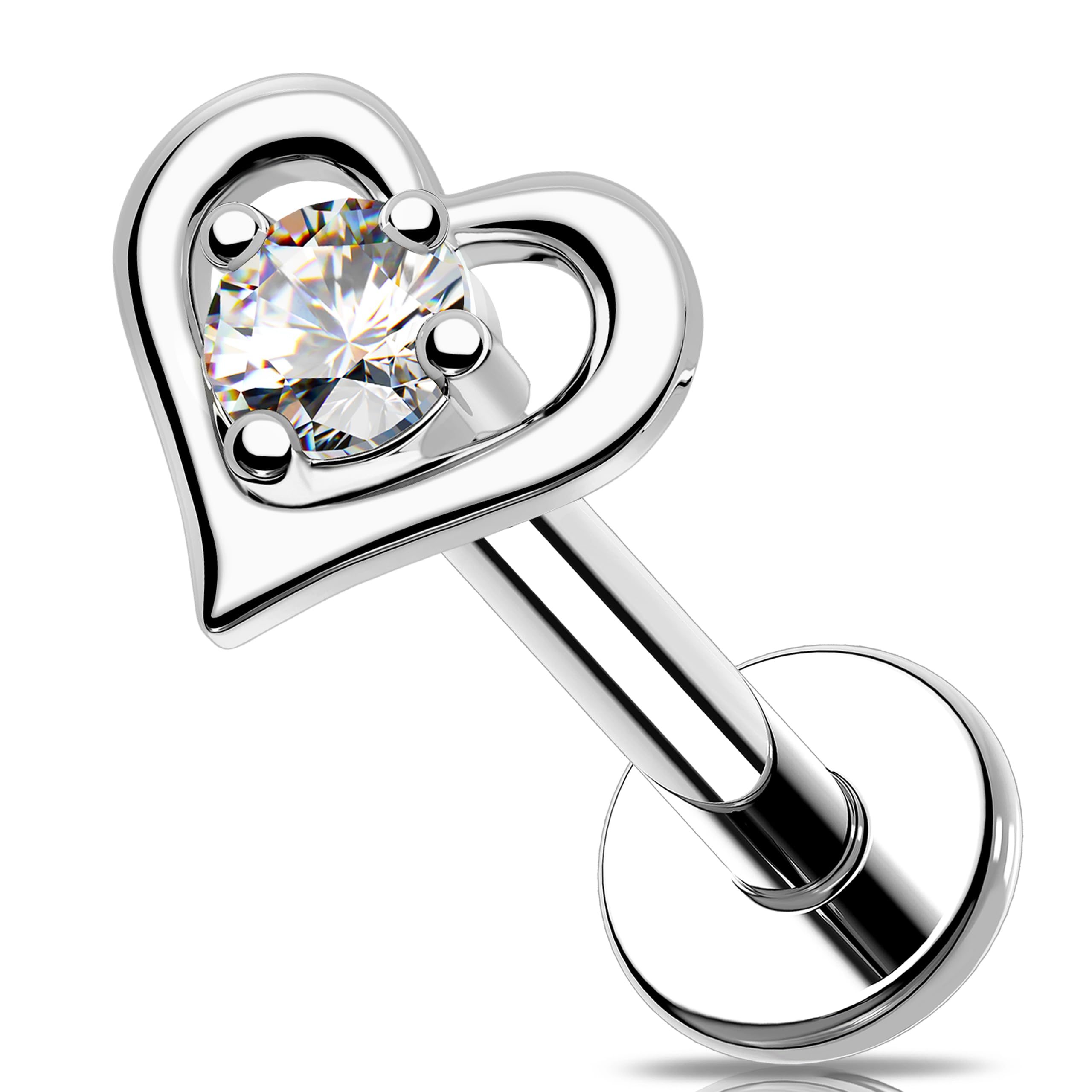 CZ Flat Back Earring Stainless Steel Helix Earring Internally Threaded Lip Stud CZLabret Earring Cartilage Piercing Jewellery