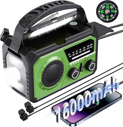 16000 Radio Solaire d'urgence,Ra dio Portative Manivelle,AM/FM Radio Solaire avec