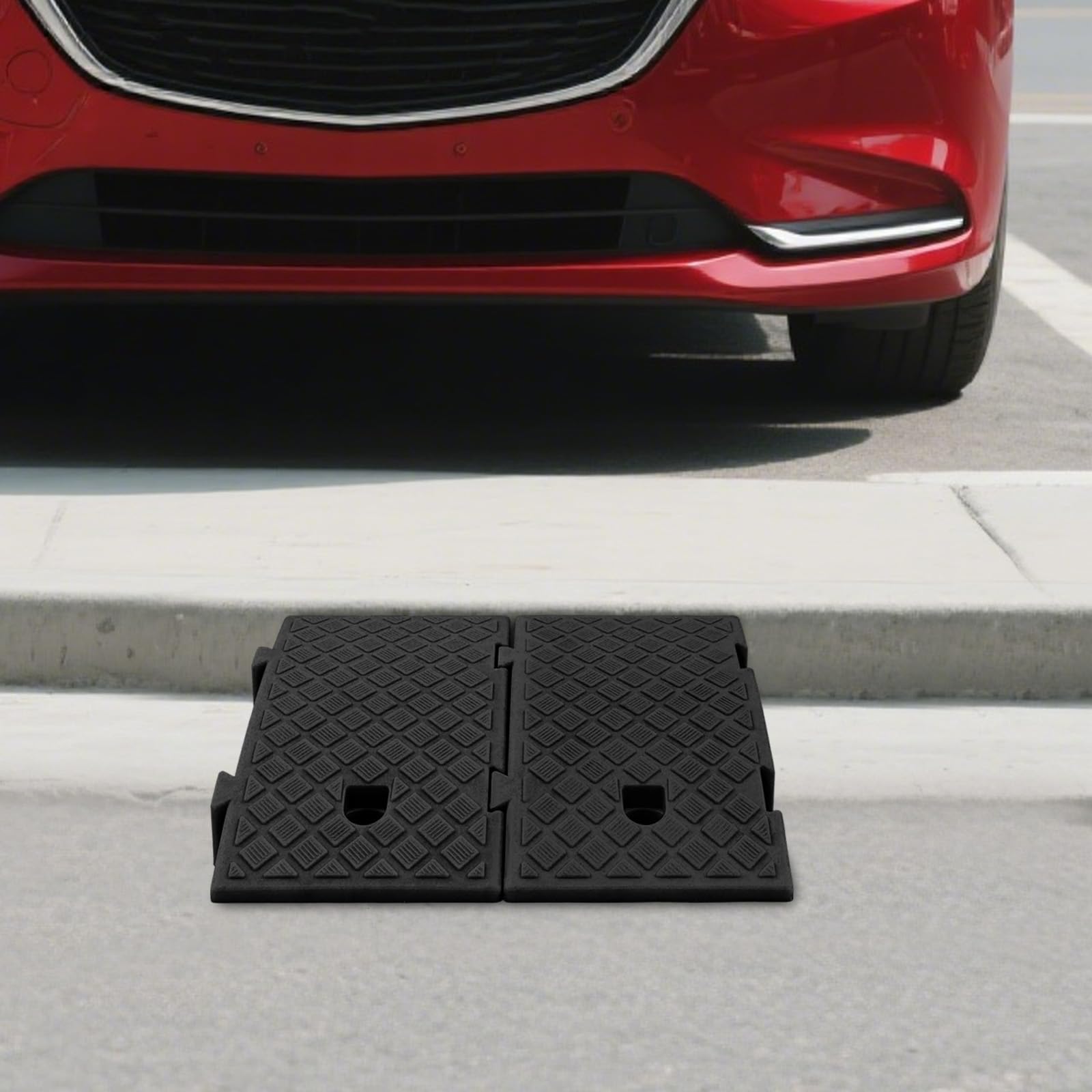 Rampa per marciapiede per gradini alti da 16 cm, 2 pezzi, portatile, antiscivolo, in plastica, per vialetto, stazione di ricarica per marciapiede auto (nero, 16 cm)