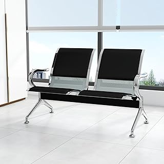 kinbor Office Reception Guest Chair - PU Leather Waiting Room Chair Visitor Guest Sofa Reception Chairs for Office Hall Barber Airport Hospital, Black (2 Seat)