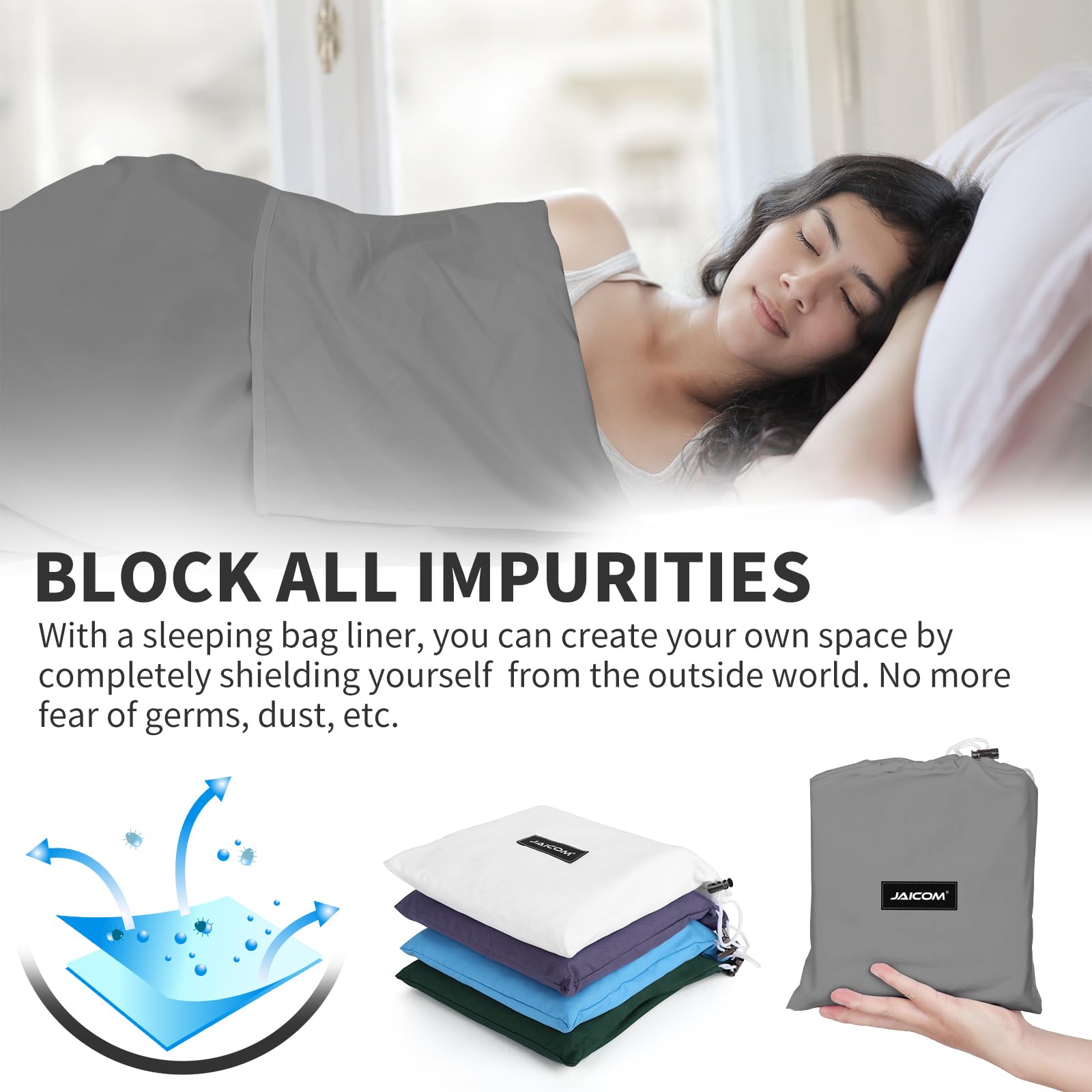 JAICOM Doublure de sac de couchage – Drap de voyage et sac de couchage pour adulte, drap de voyage léger pour camping, hôtel et auberge, extérieur