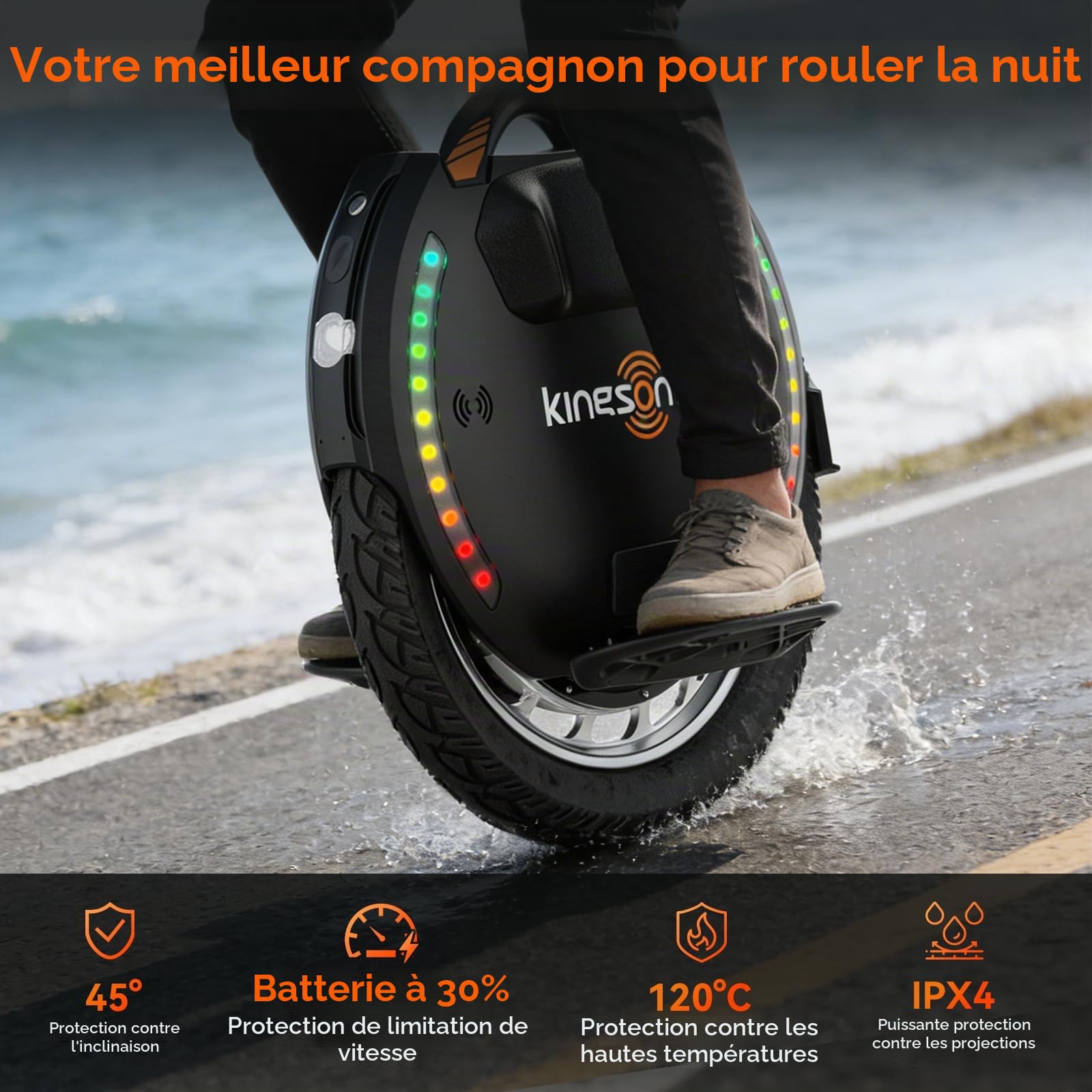 KINGSONG Gyroroue Electrique KS-18XL, Adulte,Noire, Moteur 2200W, Autonomie jusqu'à 80km, bridée 25km/h, Pneu Gonflable 18", Haut-Parleur et Bluetooth
