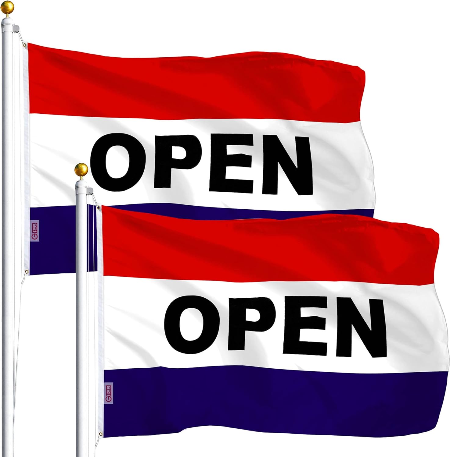 G128 3 Pack: Open Flag | 3x5 Ft | LiteWeave Series Printed 100D Polyester | Commercial Business Flag, Vibrant Colors, Brass Grommets