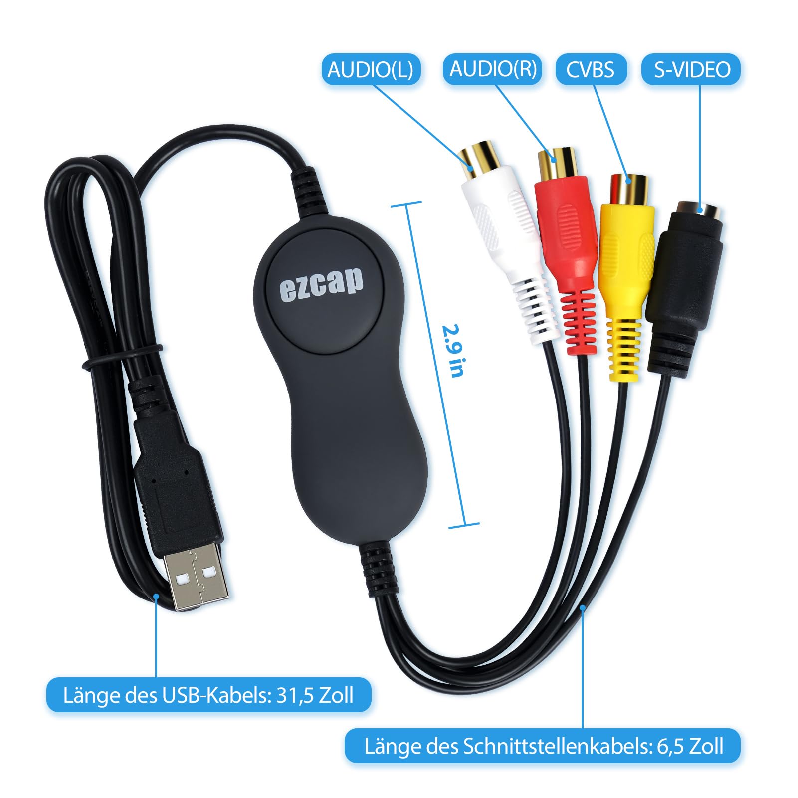 Mwin USB 2.0 Video Capture Card, VHS/VCR auf Digital Converter, Digitalisieren Sie analoges Video für Mac oder Windows, Easy VHS/VCR/TV auf DVD