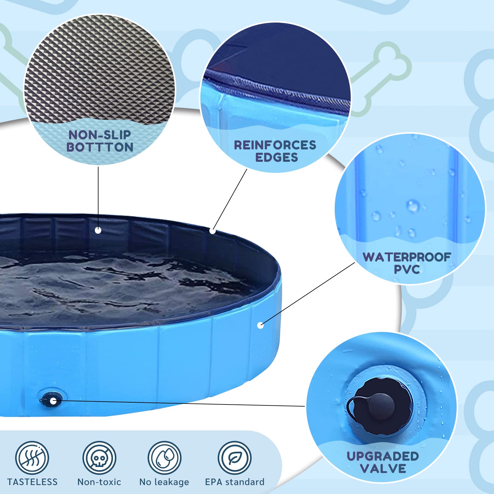 Piscina per cani pieghevole Piscina Lavandino per bambini Portatile Vasca da bagno per animali domestici Cane grande Gatto PVC Antiscivolo(pennello da bagno bonus per animali domestici)39"x12"