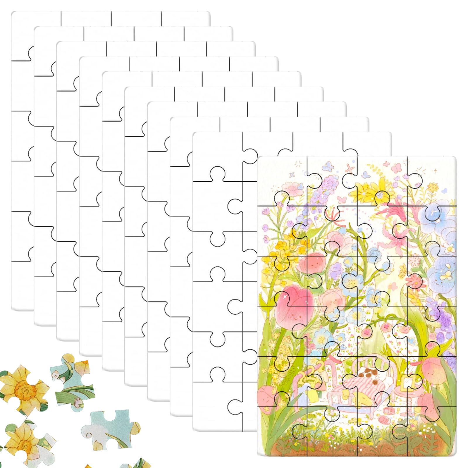 10 Pezzi Puzzle Vuoto, Puzzle Vuoti da Personalizzare, Bianca Puzzles di Cartone Vuoto, Facile da Colorare, 15 X 10 CM, 35 Pezzi per Foglio, per Bambini, Ai Giochi Educativi, Alla Pittura