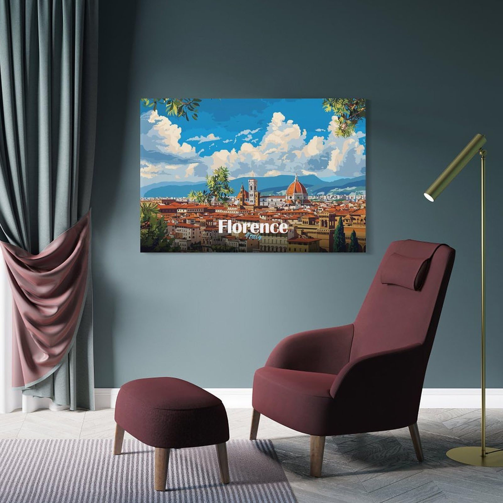 Junmoney Florence, Italy Cityscape Wall Art Print 16x24inch(40x60cm), for Lounge, Study, Hallway Or Flat Walls, Decorative Artwork with Broad Appeal