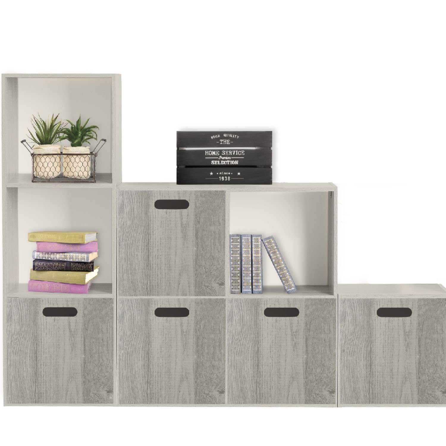 Toilinux.com – Juego de 6 cajas de almacenamiento de madera Mix n' modul – 30 x 30 cm – Color roble gris