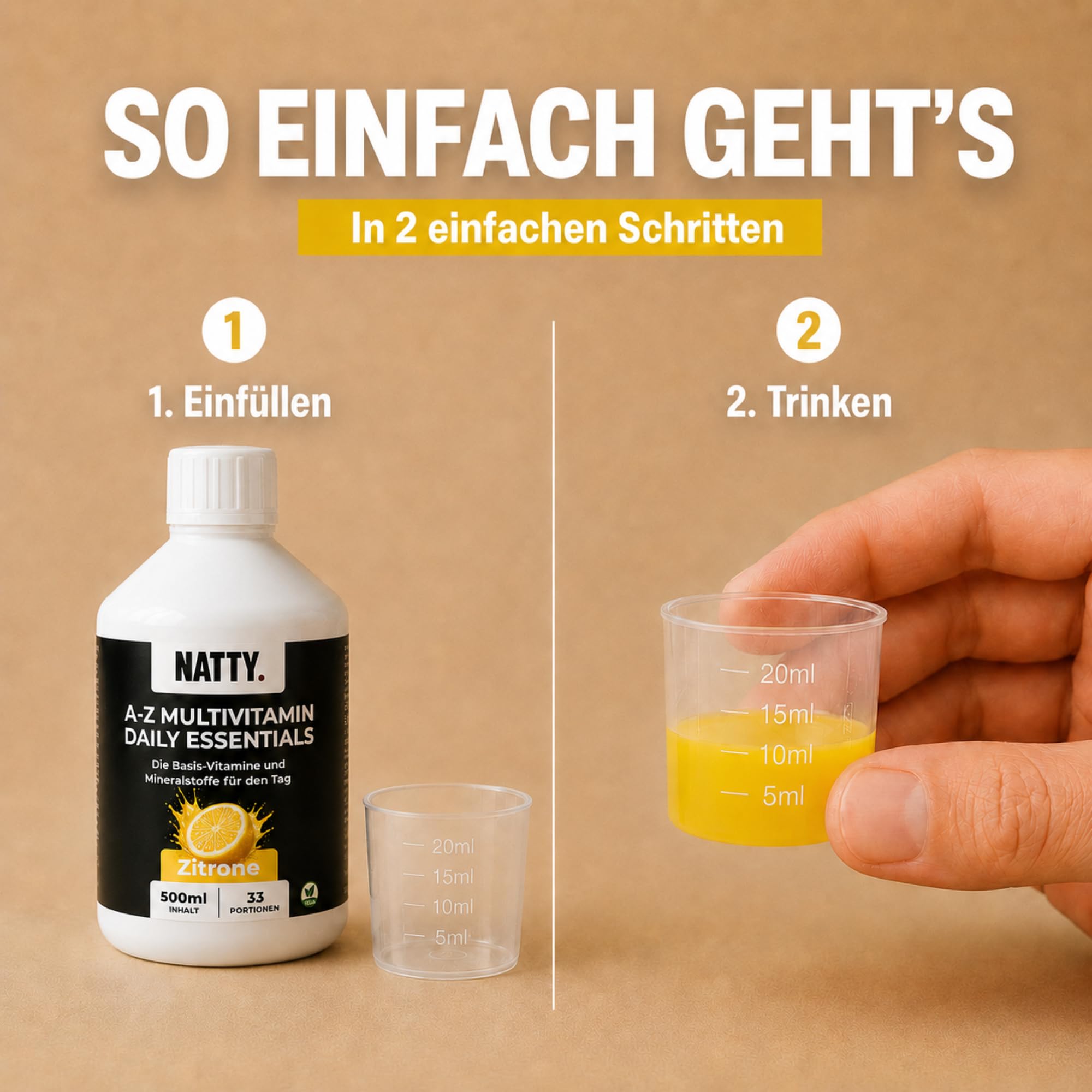 NATTY A-Z Daily Vitamin Bundle – Flüssige Vitamine ohne Kapseln – 3x Multivitamin Zitrone, 3x Magnesium Komplex Orange & Vitamin D3 K2 Tropfen – 100 Tage Vorrat