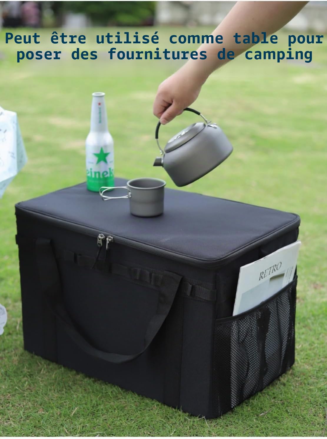 Sac de Rangement Tactique pour Camping - Sac fourre-Tout 45 L Organisateur de Vaisselle Multifonction Ensemble de casseroles Pack de Pique-Nique Pack de Glace Carte Rangement pour (Black)