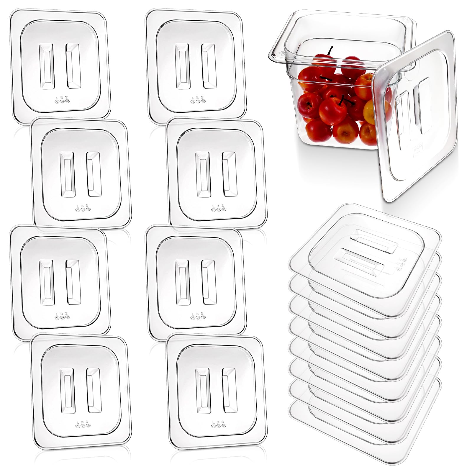 Photo 1 of 15 Pieces Universal Polycarbonate Food Pan Lids Covers with Handle, 1/6 Size Clear Restaurant Commercial Hotel Steam Food Pan Lid for Breakfasts Fruits Vegetables Beans Corns