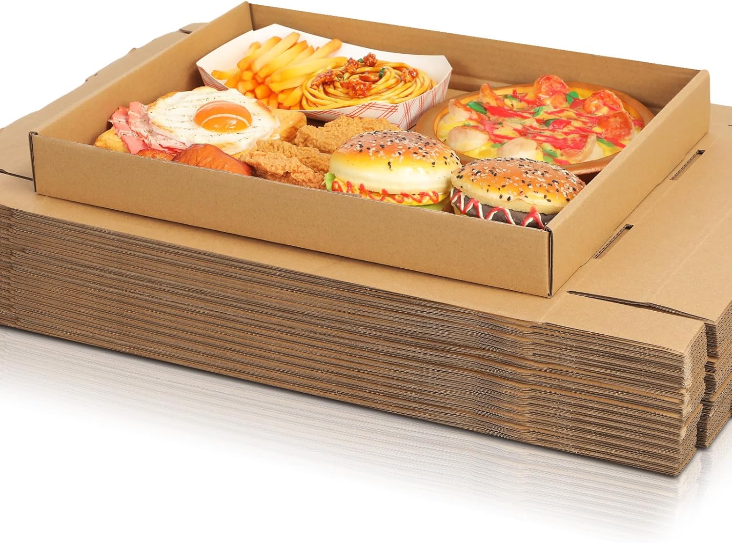 maxdot 100 pack catering tray box 15 x 12 x 1.75 inch kraft corrugated box secure stackable food delivery container bakery storage boxes for party theaters stadiums