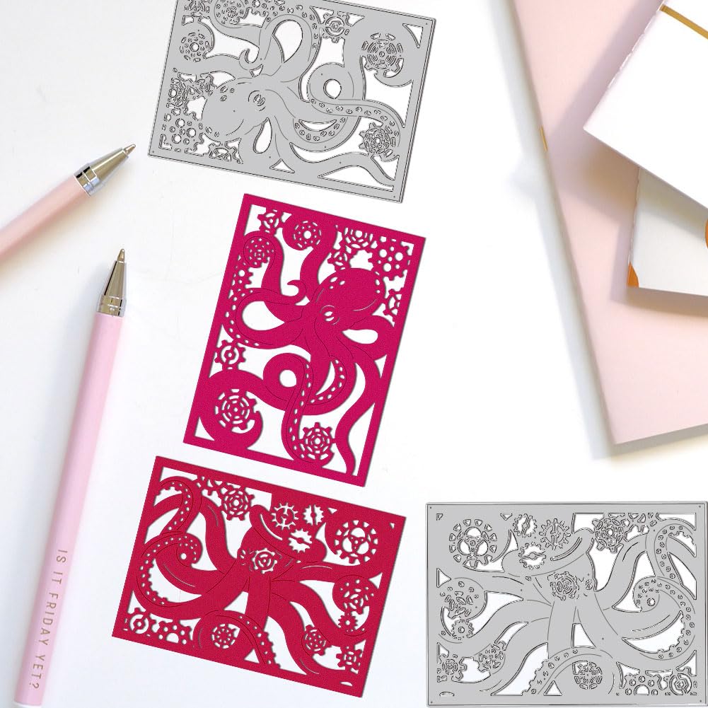 DELORIGIN Steampunk Octopus Cutting Dies Card Making Die Cut Octopus Frame Carbon Steel Die Cuts Stencils Card Scrapbooking Embossing Template Dies for DIY Craft Paper Album Gift Decor - Image 4