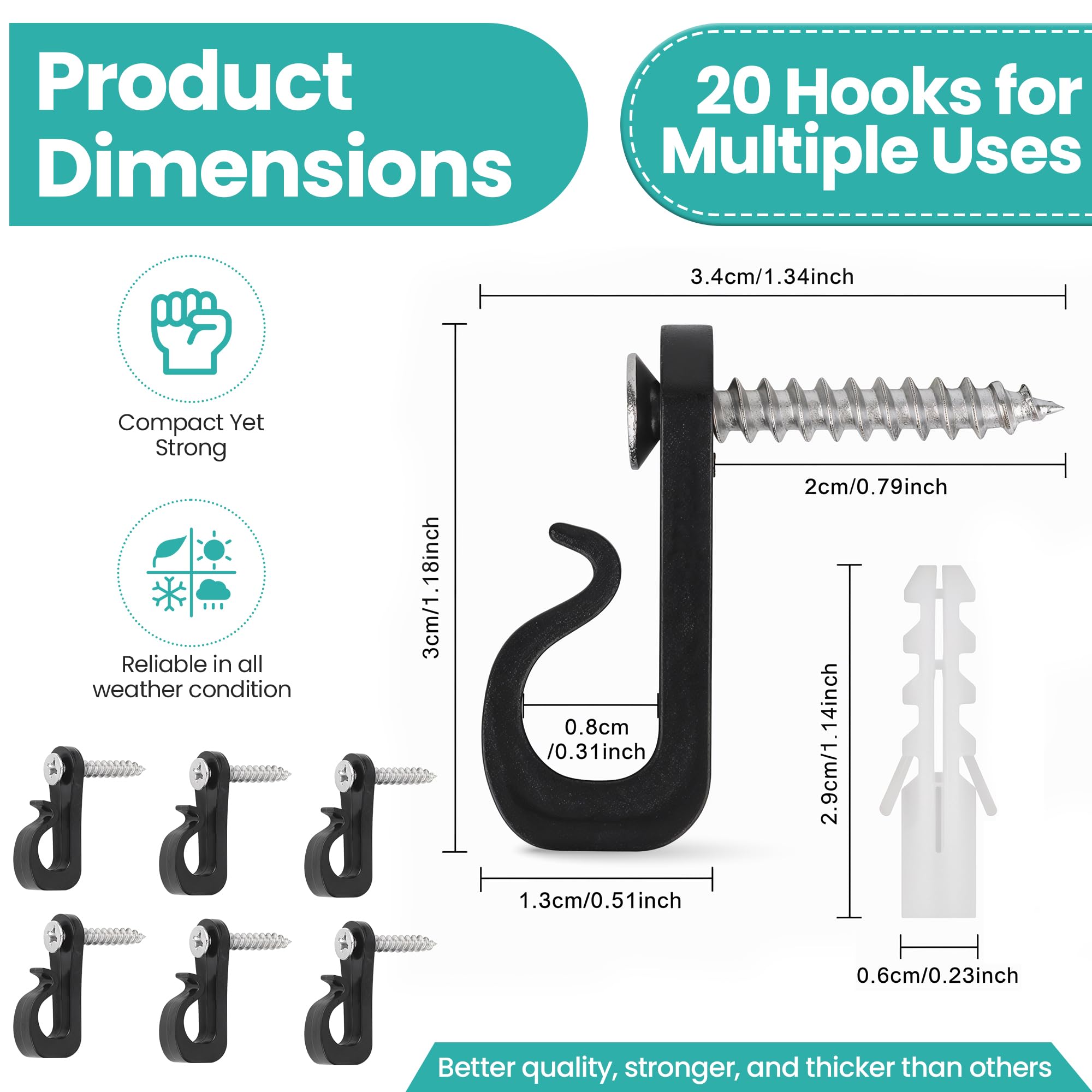 Trimming Shop 20 Pack Q Hanger Screw in Hooks with Safety Buckle - Image 2