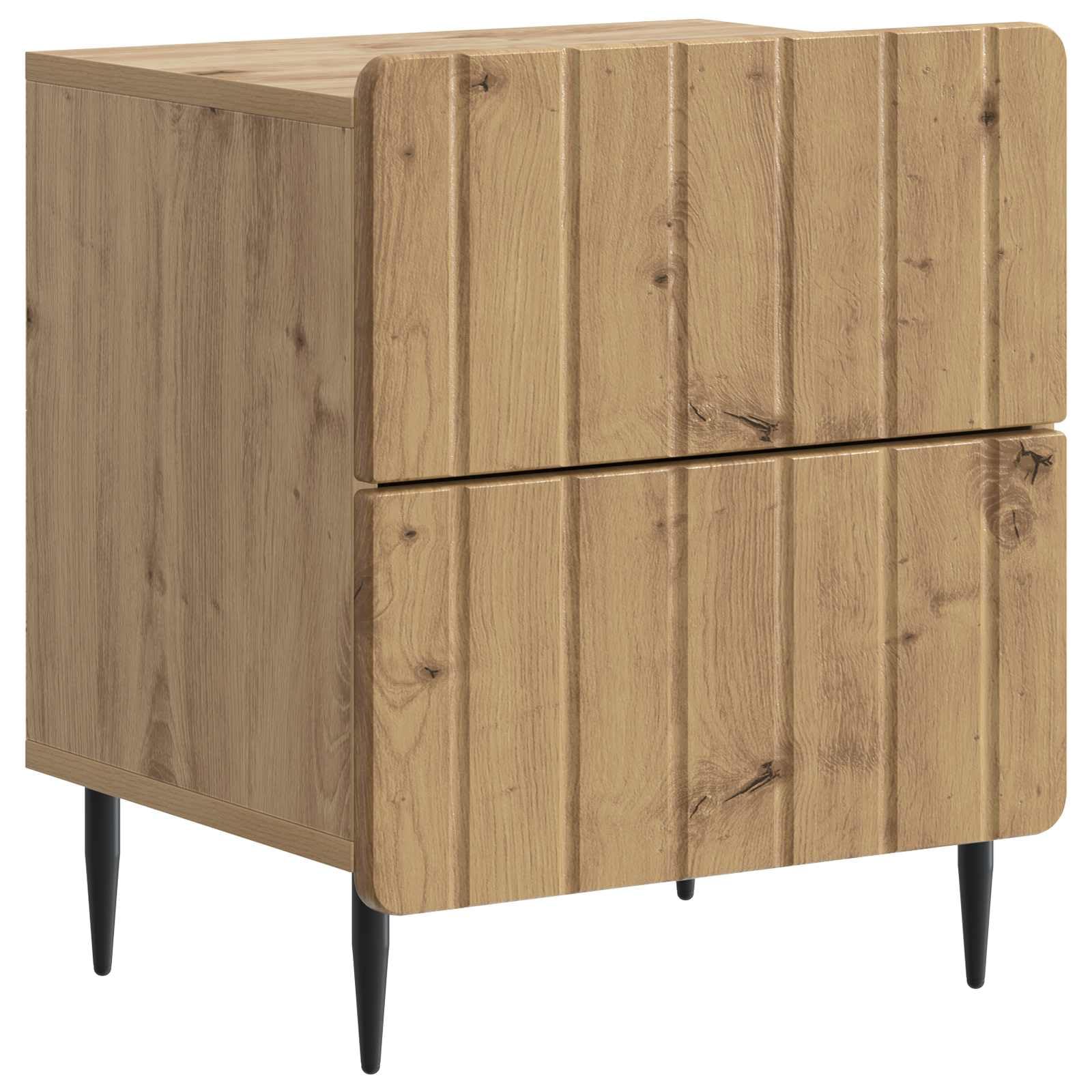 Table de Chevet Chêne Artisanal pour Ranger une Chambre Encombrée grâce aux 2 Tiroirs