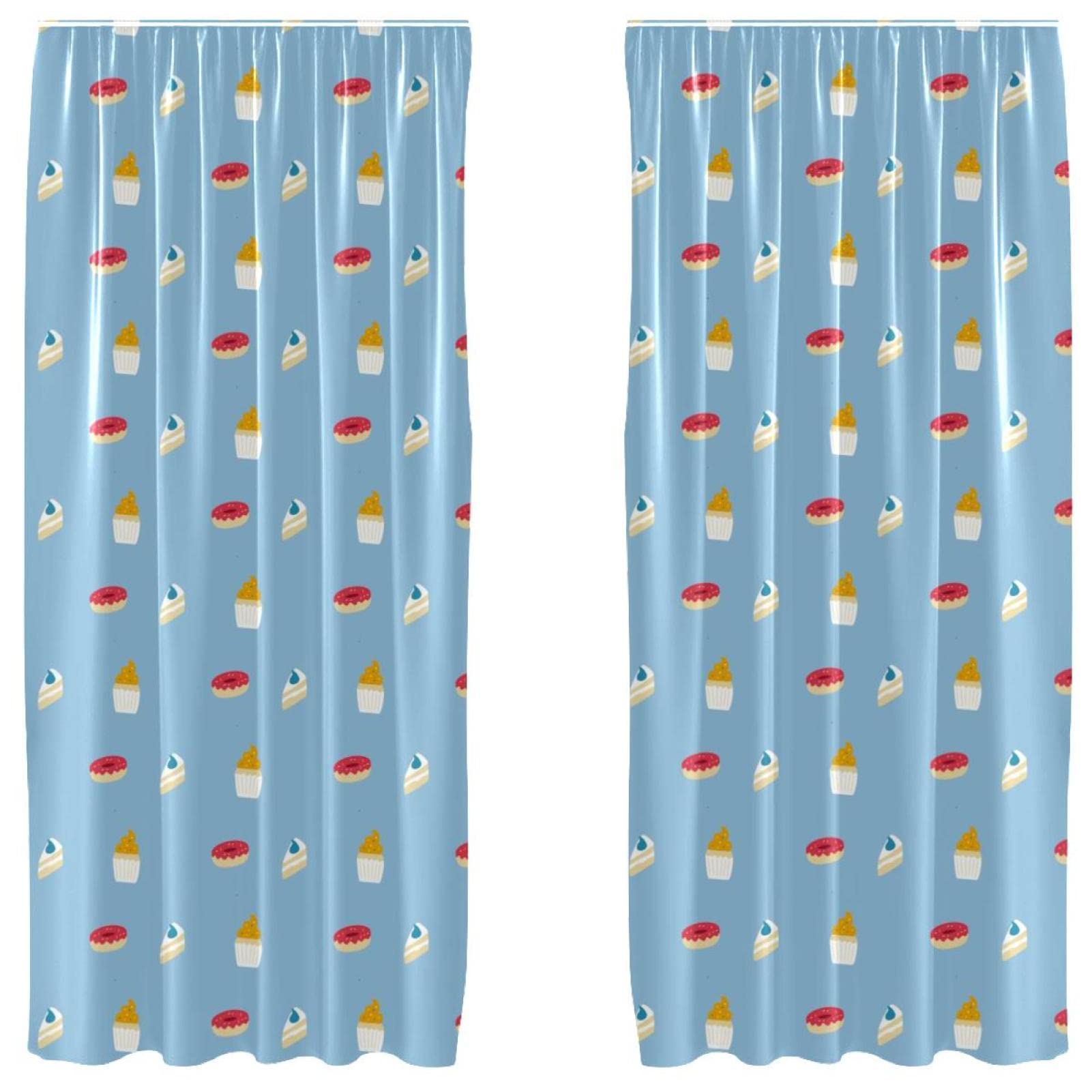 Rideaux cupcake beignets bleus 140x213 cm | Lot de 2 pour salon