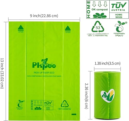 Miniatura 6 de Pkpoo Bolsas de excremento de perro 100% compostables, extra anchas, bolsas grandes a base de vegetales para perros, bolsas de basura biodegradables