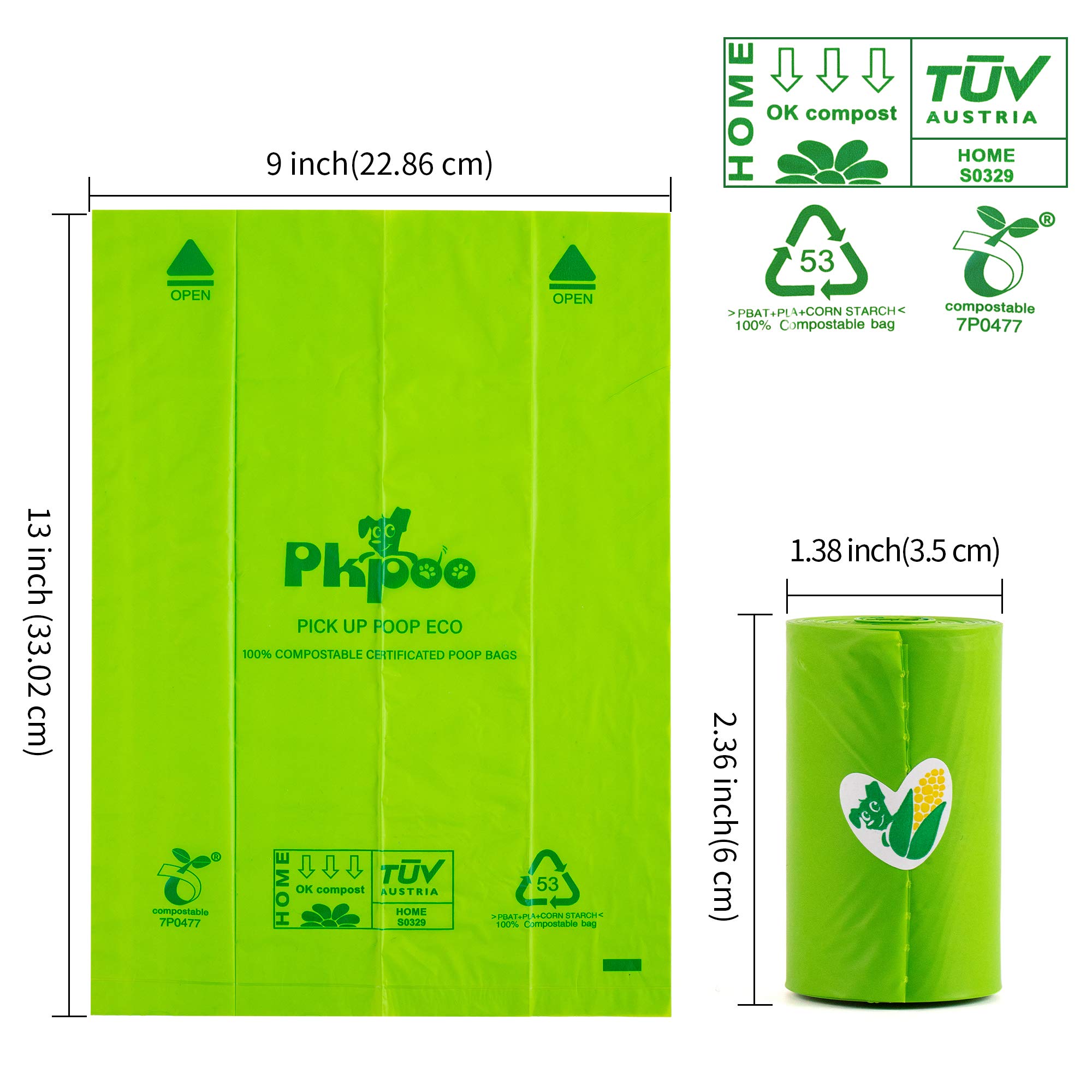 Bolsas para excrementos compostables certificadas, bolsas para excrementos a base de plantas para perros, bolsas de basura sin perfume – a base de vegetales, extra gruesas con 100% a prueba de fugas