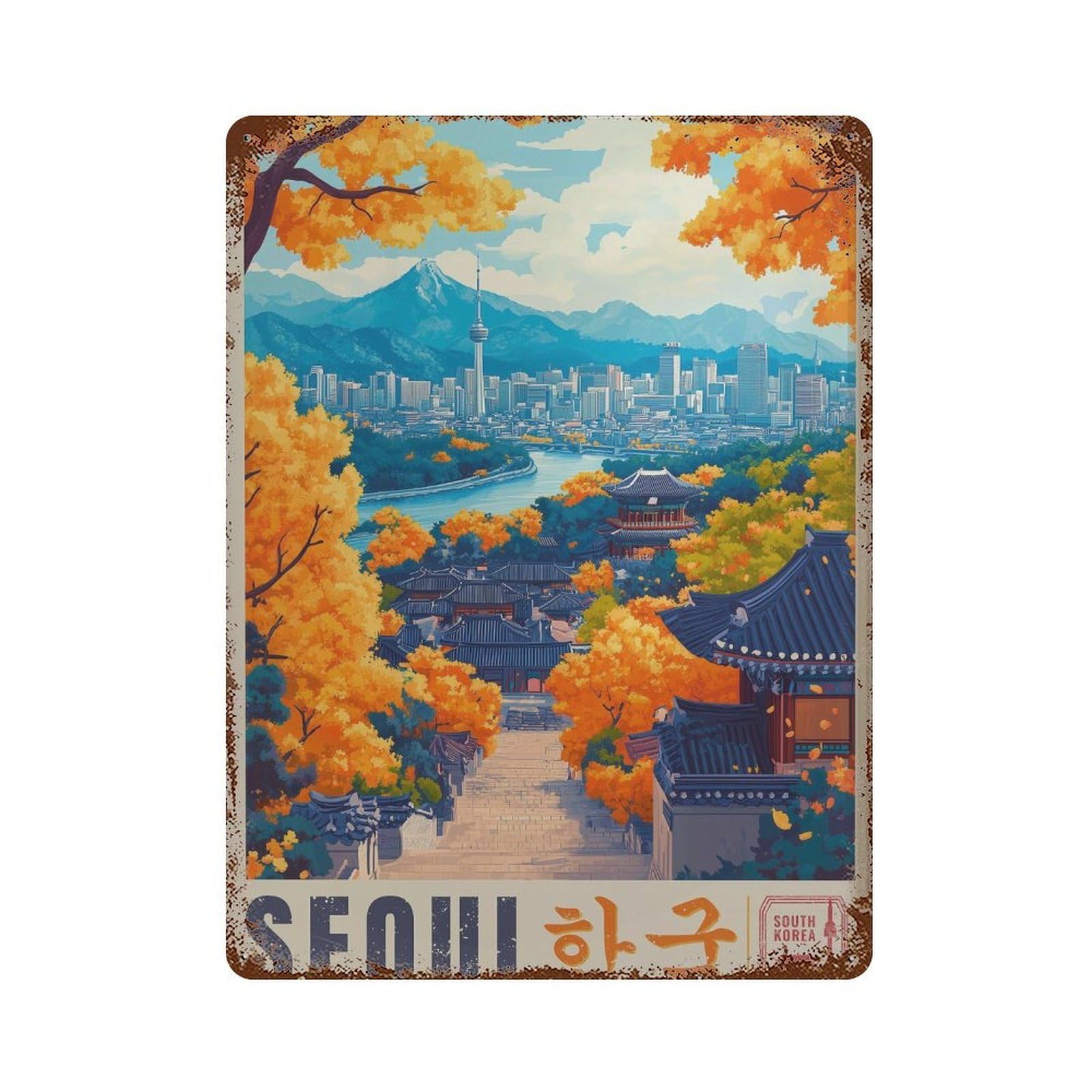 xiaoxiaoshen Seoul Autumn Travel South Korea (2) Wall Decor Art Metal Tin Poster Modern Home Decor Art Home Bar Shop Decorations Vintage Sign 40x30cm