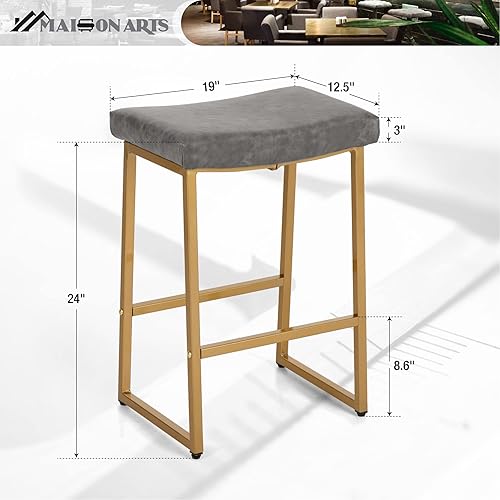 Miniatura 2 de MAISON ARTS Juego de 4 taburetes de bar negros de 24 pulgadas de altura de mostrador para cocina, taburetes de bar modernos sin espalda, tapizados