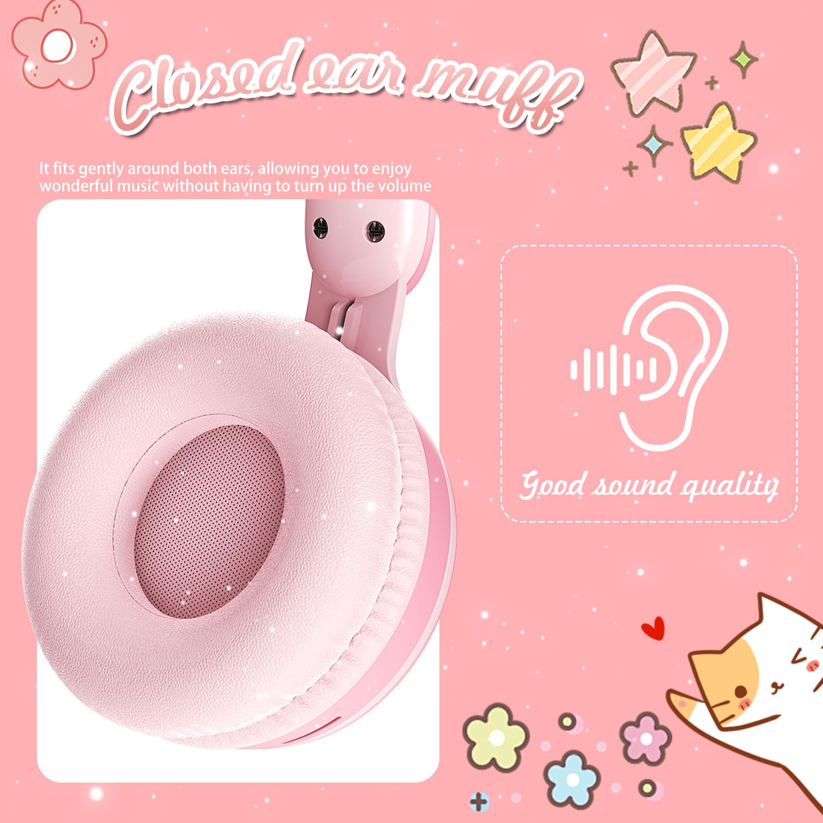 Auriculares Bluetooth con cancelación de ruido para niños, plegables con luz LED, auriculares de orejas de gato para niños pequeños con micrófono/tarjeta TF, auriculares Bluetooth para niños