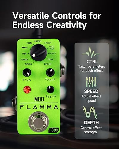 Miniatura 3 de FLAMMA FC05 Mini pedal de modulación con brida de coro Trémolo Phaser Vibrato Rotary Liquid Autowah Stutter Ring LowBit