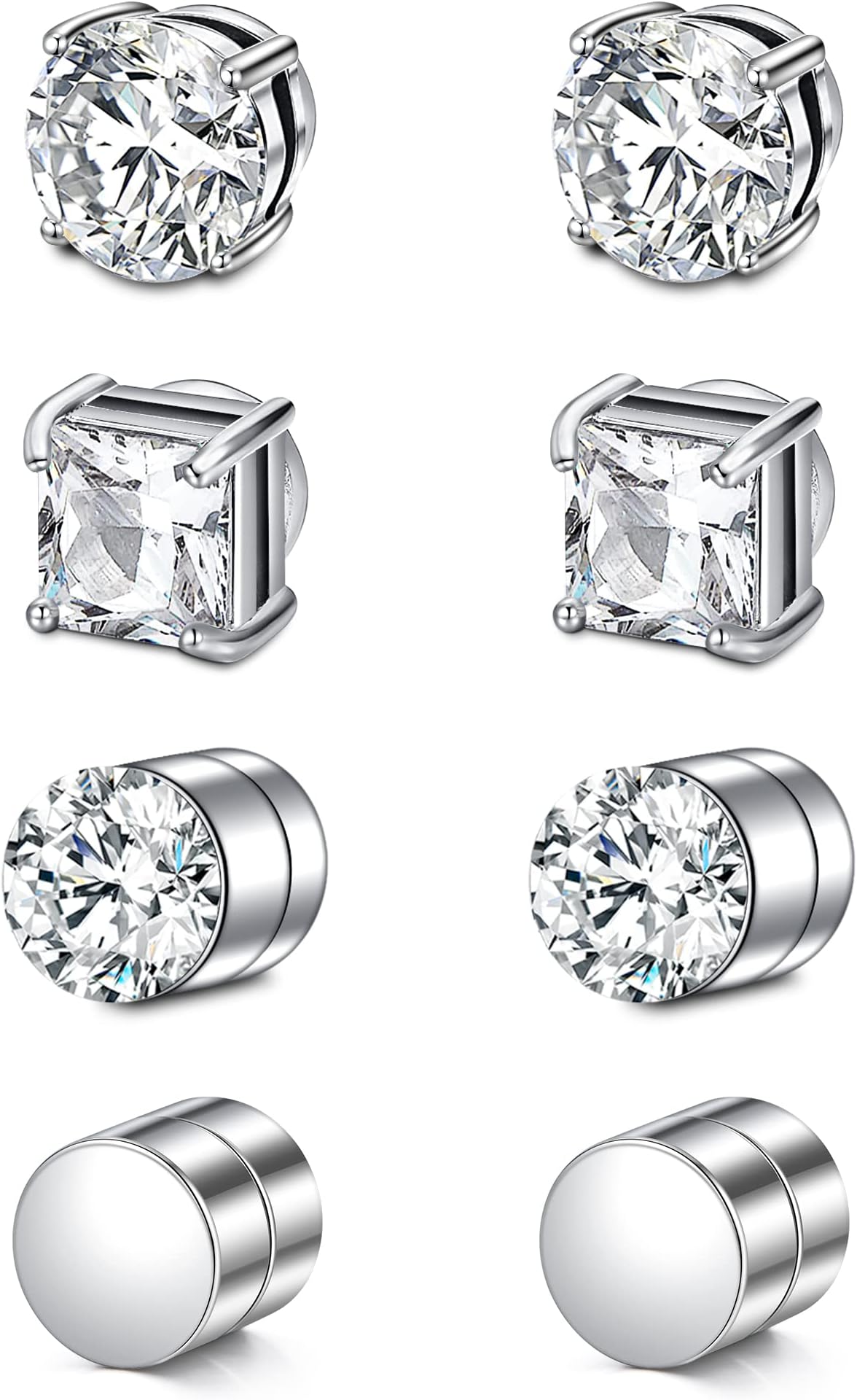 Stud Earrings Fake Cubic Zirconia Diamond Earrings for Women Men Silver