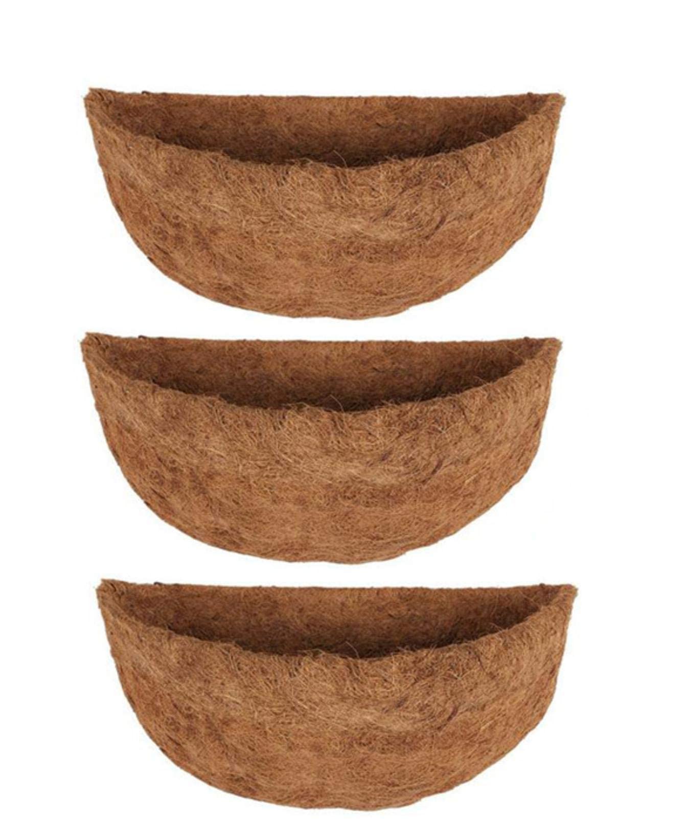 CUSIKAUA 3PCS Hanging Basket Liner Outdoor Planter, Coco Fiber Liner Pre-Formed Replacement Basket Shaped Liner Natural Coconut For Flower Pot Garden (10inch half wall coconut coat x 3pcs)