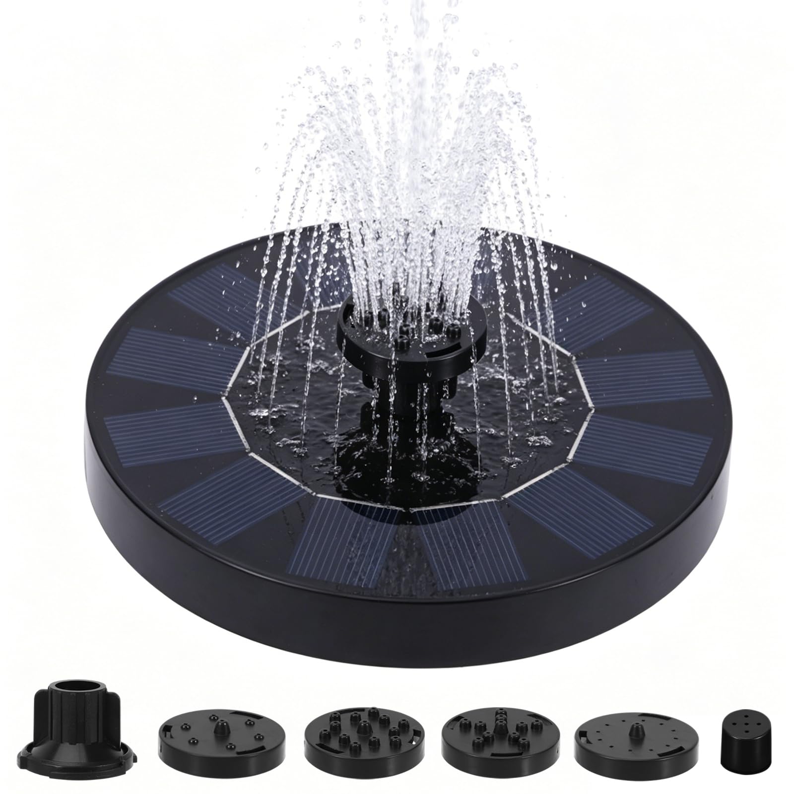 Fontana Solare da Giardino, Pompa Solare per Fontana con 6 Ugelli, Fontana Galleggiante da Esterno per Laghetto, Piscina, Acquario, Bagno per Uccelli e Decorazione Giardino