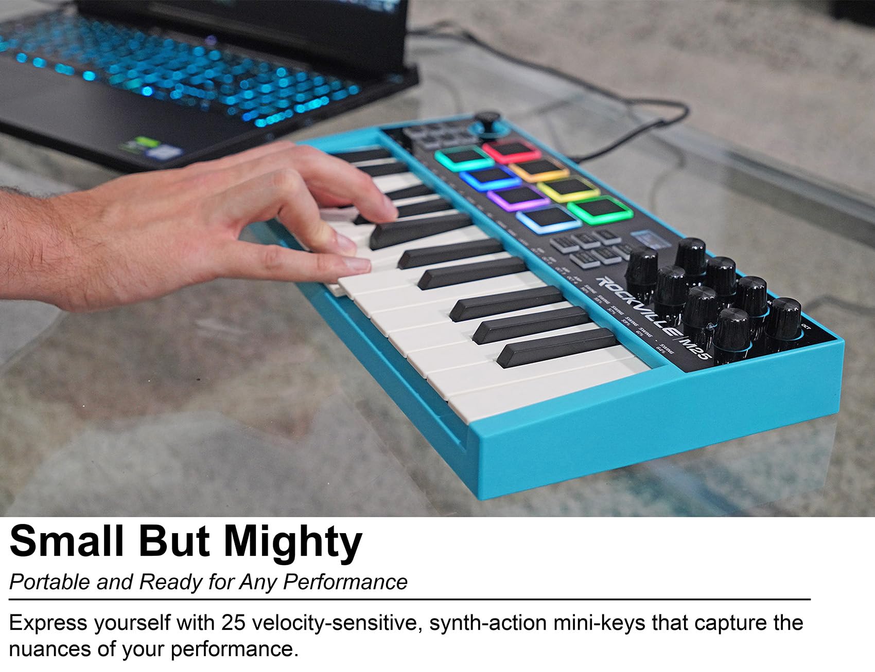 Audisavings Bundle: Rockville M25 25 Key USB Wireless MIDI Keyboard Controller With Bluetooth+8 Pads Bundle with Rockville RCM PRO Studio/Recording Condenser Microphone (2 Items)