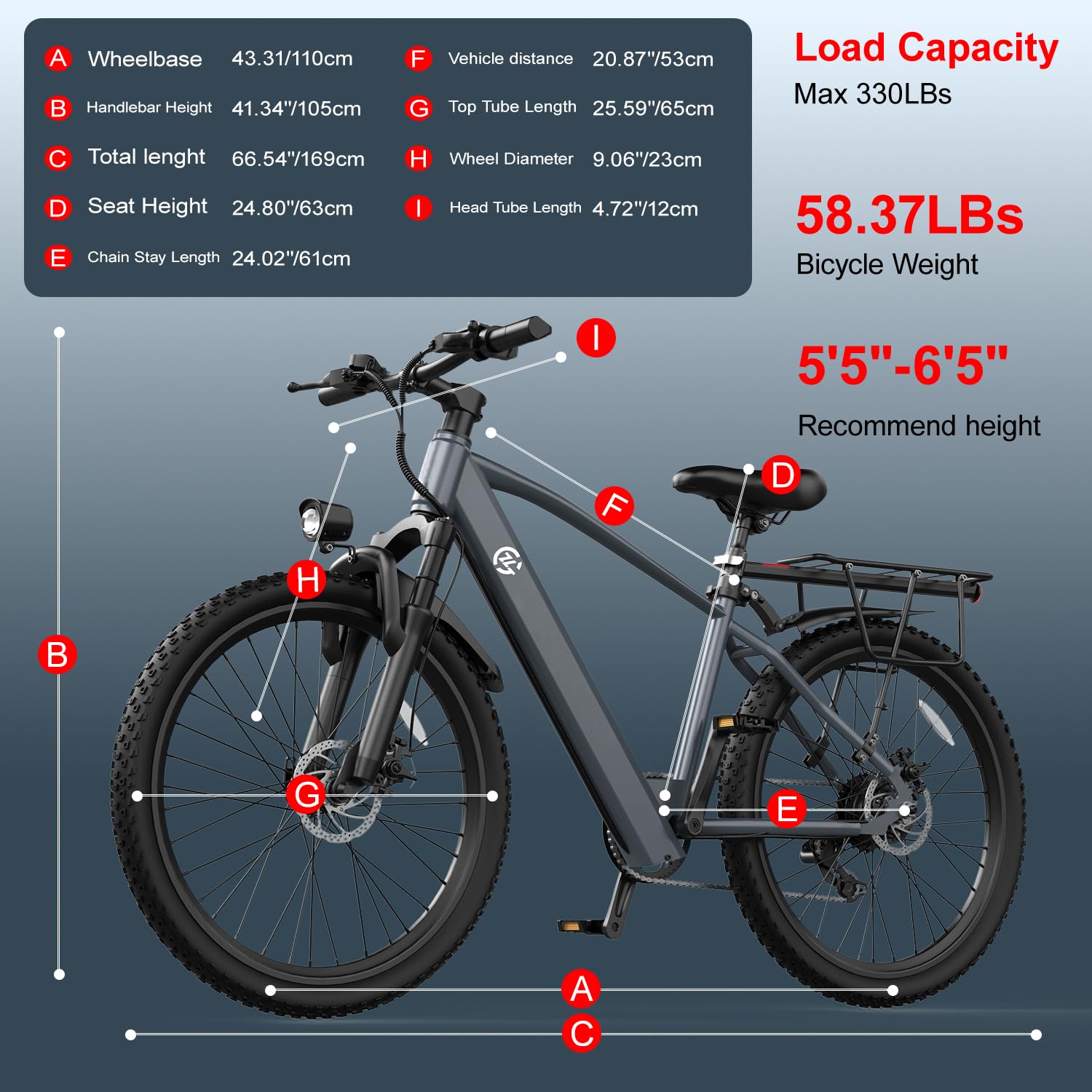 Bicicletta elettrica da mountain bike L26, dotata di motore da 250 W, batteria da 36 V e 10,4 Ah, velocità massima di 25 km/h, sospensione anteriore, cambio a 7 velocità e freni a disco meccanici
