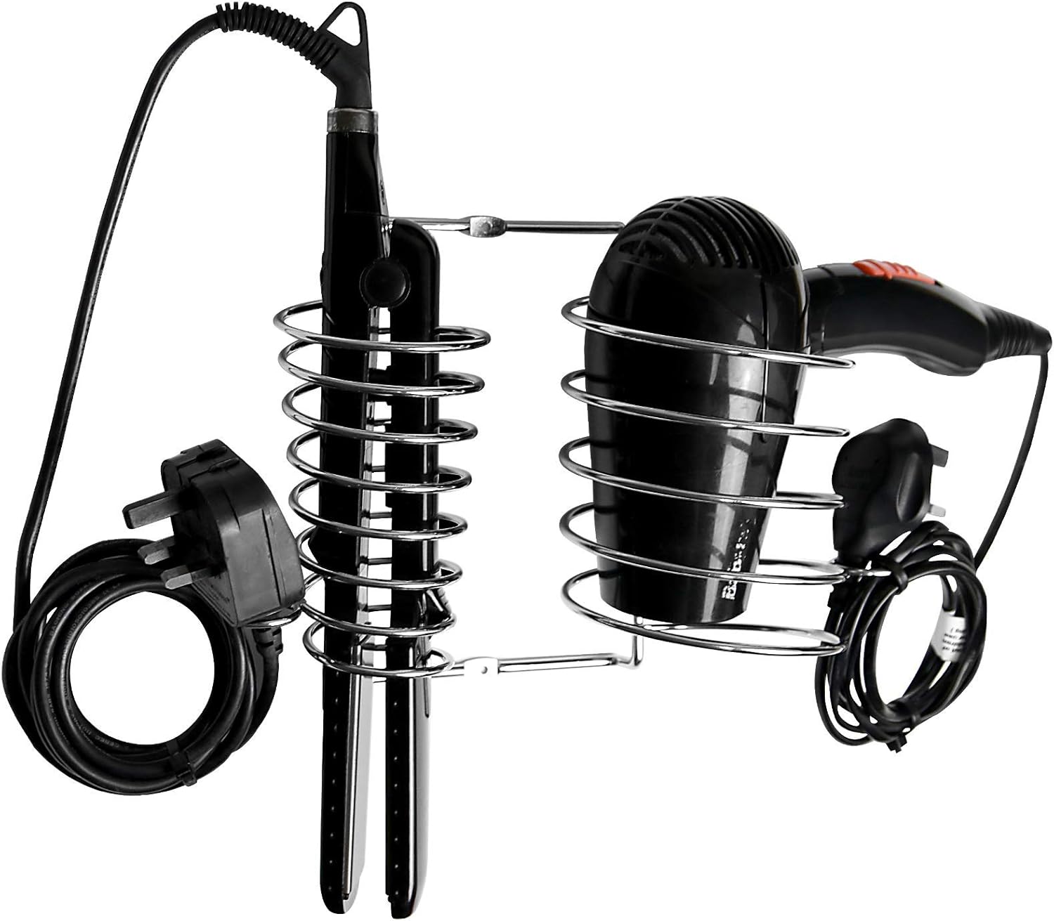 Hair Dryer & Straightener Holder Chrome Wall Mounted Wire Metal