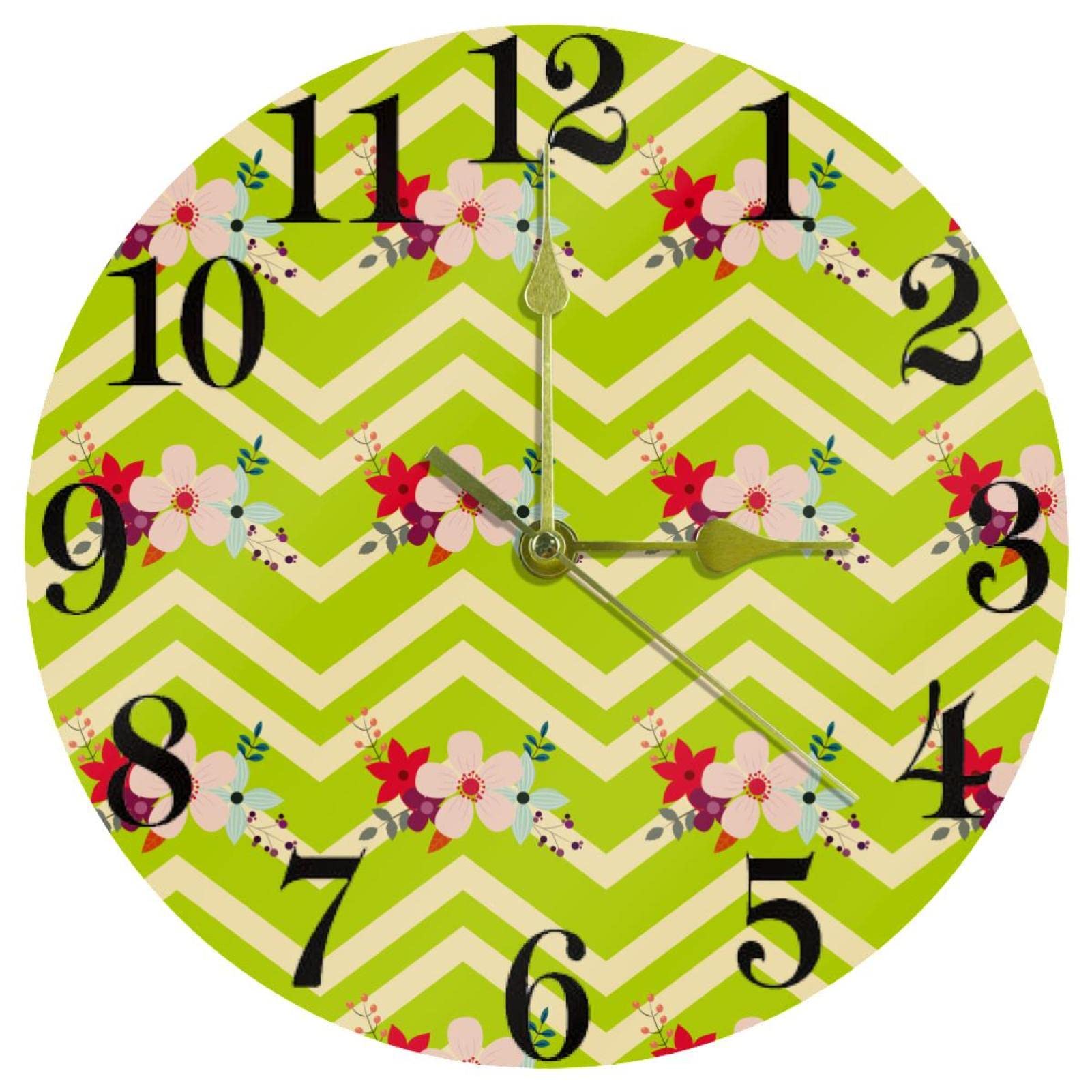 Horloge murale ronde à quartz de 25,4 cm avec aiguilles silencieuses et zigzags verts