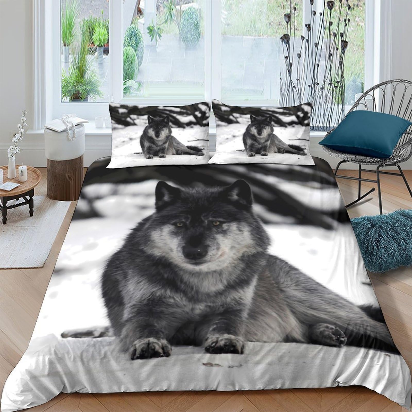 Ctjqhvkz Style-9 3D Printed Wolf Forest Fitted Sheet Microfiber Soft Grey Animal Bed Cover For Bedroom Dorm Mattress Decor Single（135X200cm）