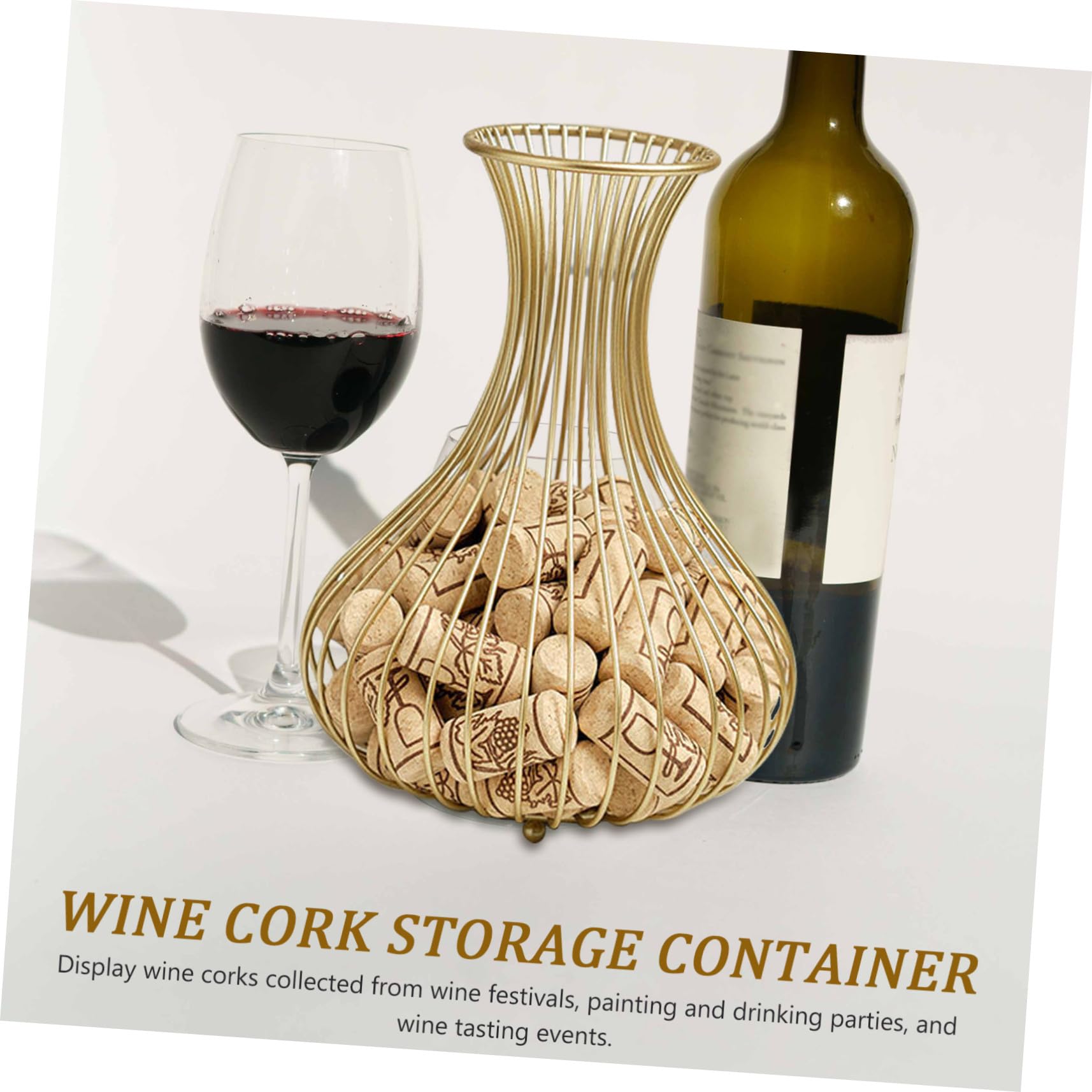 Cesto Porta Tappi in Acciaio al Carbonio Oro di Sughero per Vino Resistente e Moderno per Decorazione Ufficio e Feste del Vino
