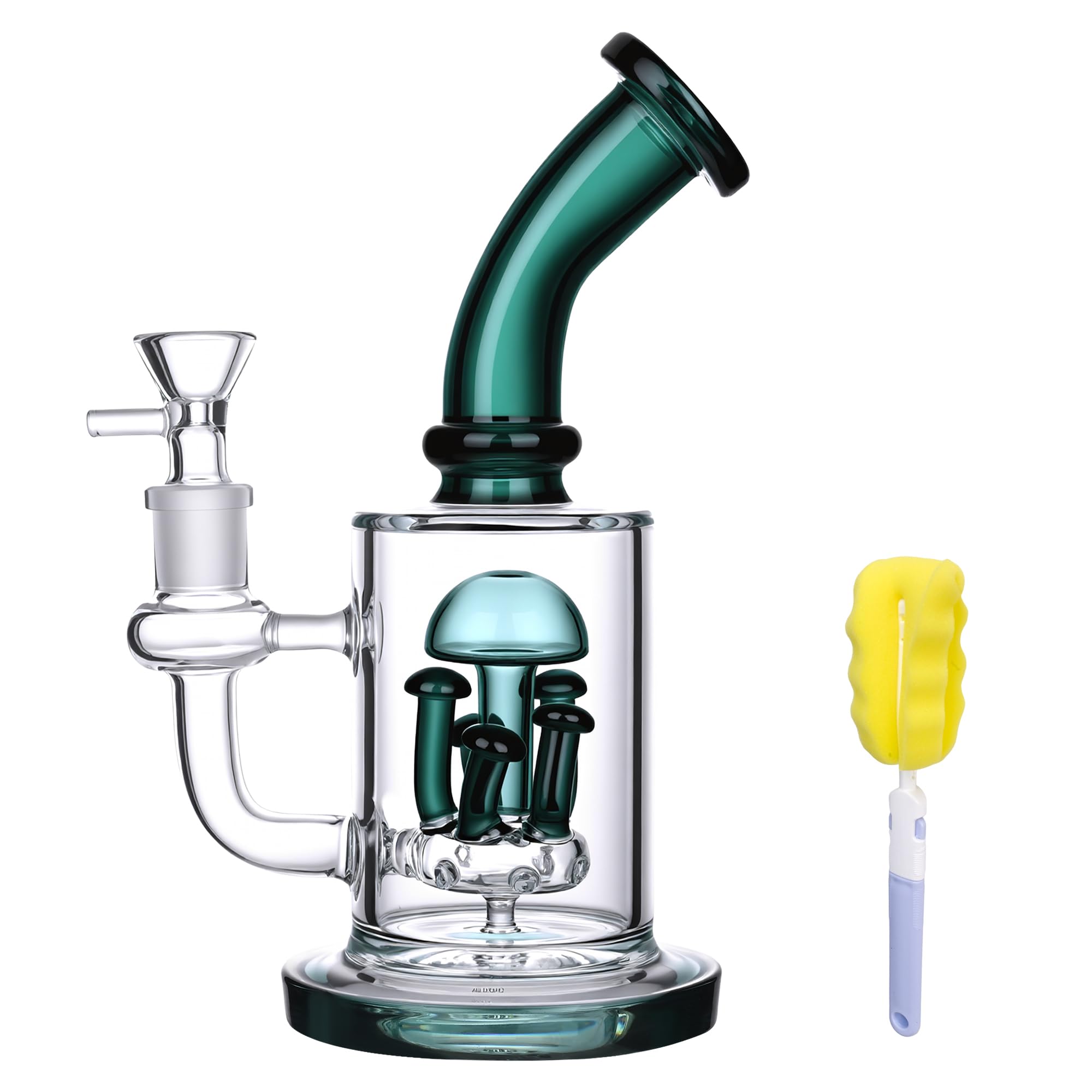 Chillbong 22cm Glasbong avec filtre Mushroom, bol de 14,5 mm, Poids 500g, verre résistant artisanal, tuyau de récipient de filtrage - Lake Green