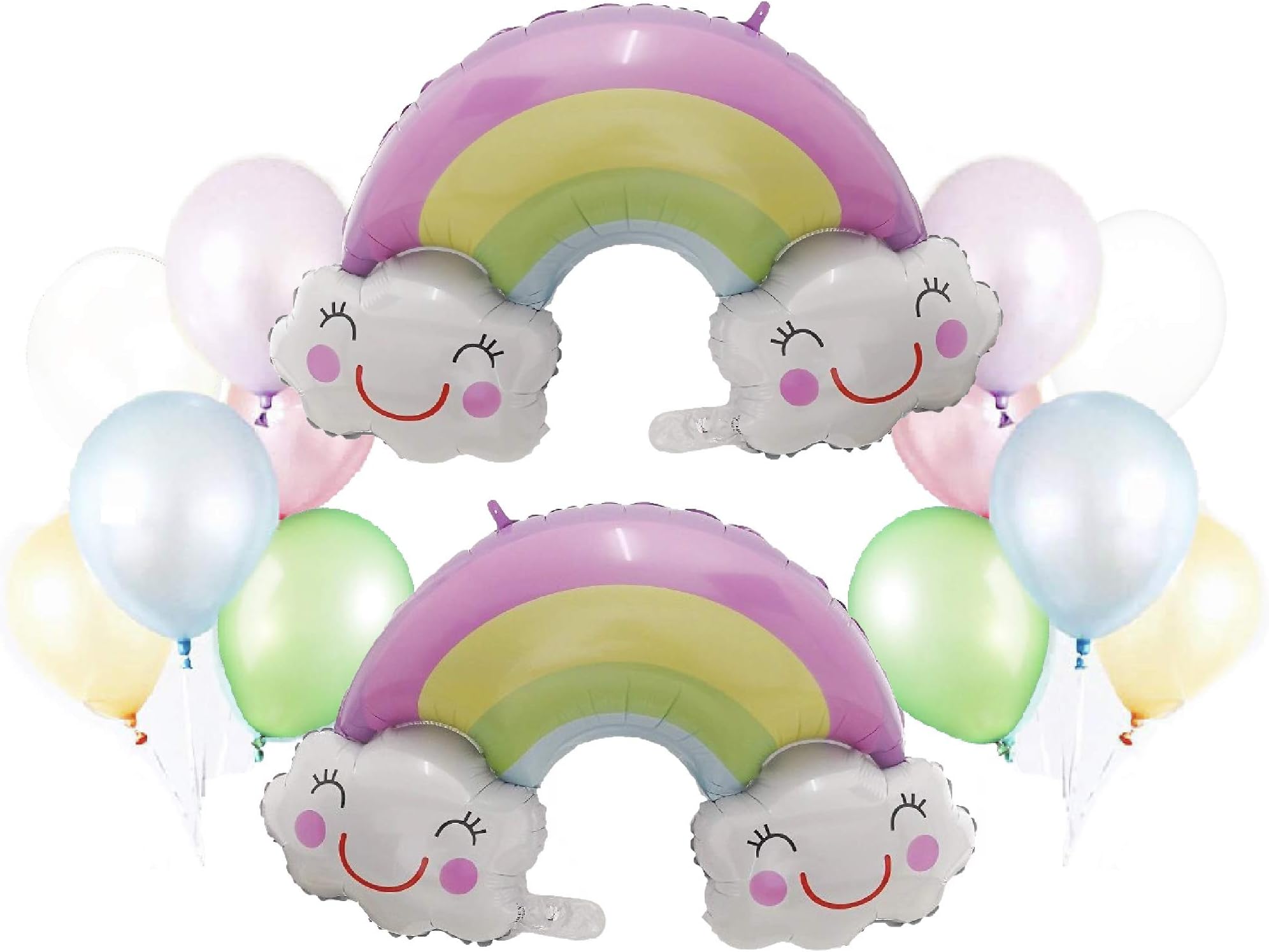 Pastel Rainbow Party Balloon Pack: 2 PK Foil Pastel Rainbow Balloons + 12 ct - Assorted Pastel Latex Balloons | Includes: Curling Ribbons, Balloon Clips | Party Decorations