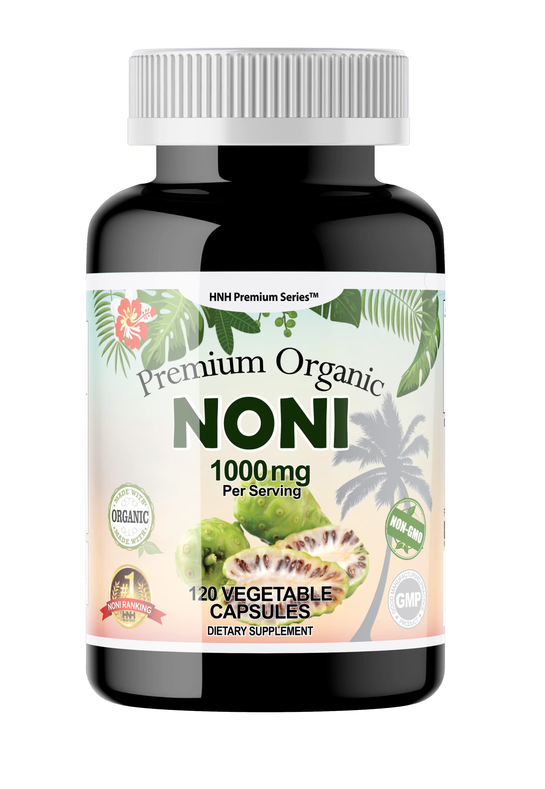 Dr.K&C HNHusa Premium Organic Noni 1000 mg 120 Veggie Capsules Pure Antioxidants Overall Health Support Immune System Morinda Citrifolia Extract Vegan Non GMO No Filler Supplements Noni 1pk