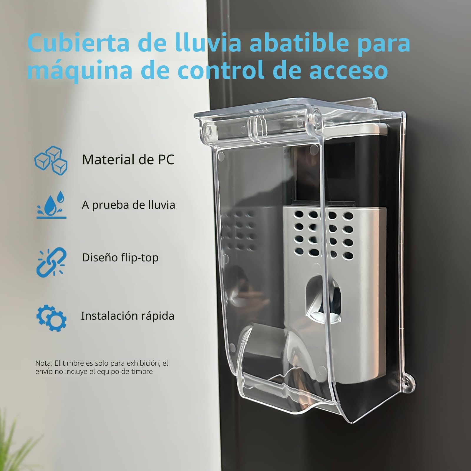 Cubierta Transparente para Timbre con Tapa abatible contra la Lluvia, protección contra la Intemperie, Cubierta de Control de Acceso con Huellas Dactilares, Compatible con Timbre con Video/b