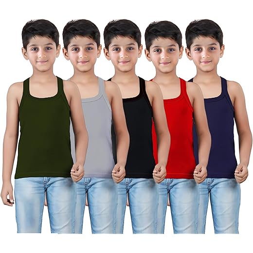 Boys Multicolor Cotton Rib Vest Pack of 5