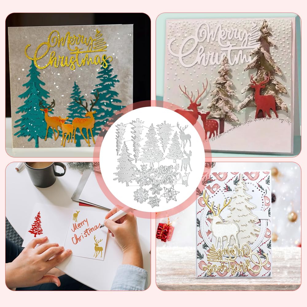 Fustelle Natalizie a Forma di Albero di Natale e Fiocco di Neve, Fustelle in Metallo 3D per Scrapbooking